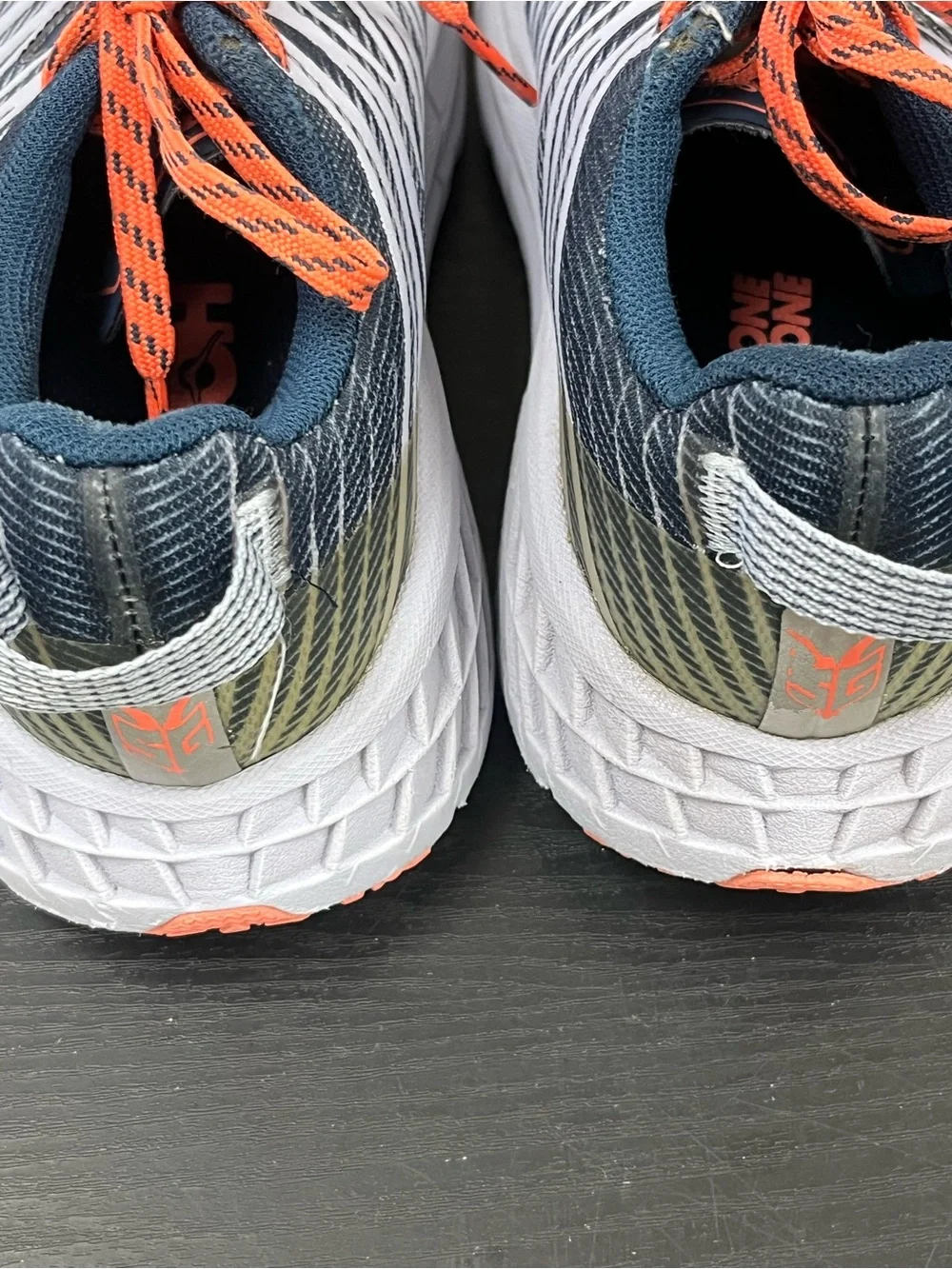Hoka Navy Running Sneakers with Orange Laces